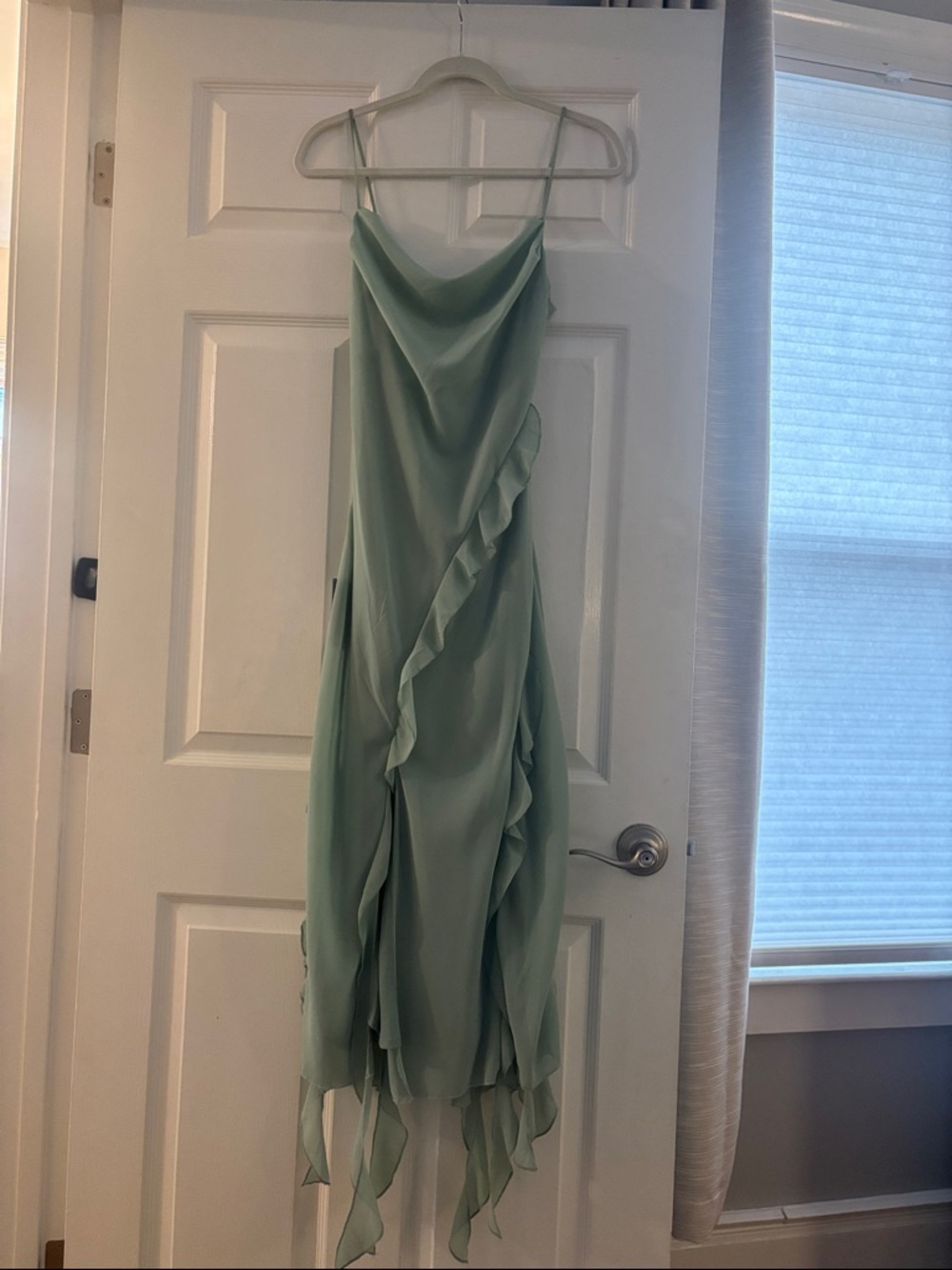 Sage Ruffled Cowl Neck Slip Dress